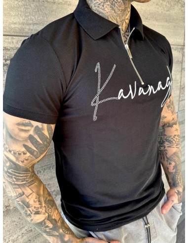 Polo Negro Cremallera logo Brillo/blanco