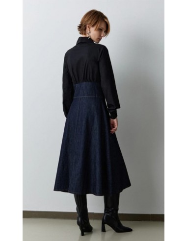 Vestido Largo tejano y Negro Manga Larga