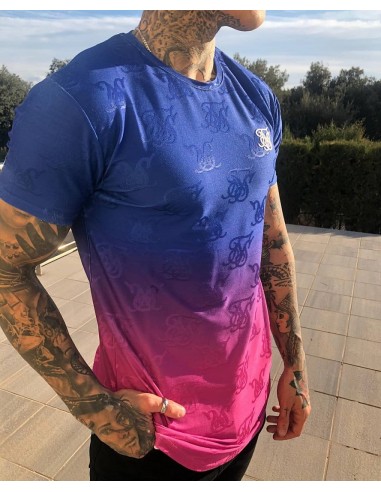 Camiseta degradada azul/rosa logos