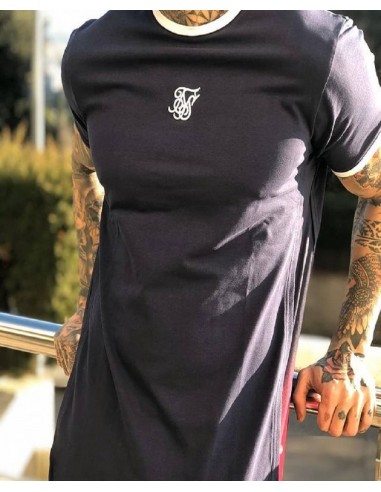 Camiseta azul marino lateral fuxia